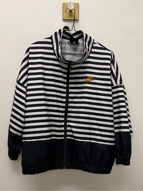 Nike Black & White Striped Zip Jacket with White Logo